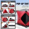 imageVEVOR PopUp Ice Fishing Tent  Portable HubStyle Shelter with Insulated ampamp NonInsulated Options Multiple Sizes for 1 to 8 Persons Waterproof Oxford Fabric Includes Anchors Ropes ampamp Carry BagRed 12 Person Insulated Ice Fishing Tent
