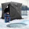 imageVEVOR PopUp Ice Fishing Tent  Portable HubStyle Shelter with Insulated ampamp NonInsulated Options Multiple Sizes for 1 to 8 Persons Waterproof Oxford Fabric Includes Anchors Ropes ampamp Carry BagBlack 34 Person Noninsulated Ice Fishing Tent