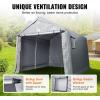imageVEVOR Portable Shed Storage Shelter Outdoor 10x10x85 ft Heavy Duty Instant Storage Tent Tarp Sheds with Rollup Zipper Door and Ventilated Windows for Motorcycle Bike Garden ToolsGray