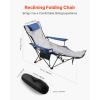 imageVEVOR Reclining Camping Chair 4 Adjustable Positions Portable Folding Lounger for Adults Mesh Beach Chair with Headrest ampamp Foot Rest Supports 220 lbs Heavy Duty Camp Chairs for Patio GreenBlue