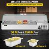 imageVEVOR Refrigerated Condiment Prep Station 135 W Countertop Refrigerated Condiment Station with 2 13 Pans ampamp 4 16 Pans 304 Stainless Body and PC Lid Sandwich Prep Table with Stainless Guard ETL1 Count Pack of 1