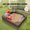 imageVEVOR Sandbox with Cover 486x486x124 Square Sand Box HDPE Sand Pit with 4 Corner Seats ampamp Bottom Liner Gift for Ages 312 Years Old Backyard Garden Easy Assembly Brown BrownEspressp Square