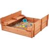 imageVEVOR Sandbox with Cover 486x486x124 Square Sand Box HDPE Sand Pit with 4 Corner Seats ampamp Bottom Liner Gift for Ages 312 Years Old Backyard Garden Easy Assembly Brown BrownBrown Square