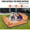imageVEVOR Sandbox with Cover 486x486x124 Square Sand Box HDPE Sand Pit with 4 Corner Seats ampamp Bottom Liner Gift for Ages 312 Years Old Backyard Garden Easy Assembly Brown BrownBrown Square