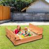 imageVEVOR Sandbox with Cover 486x486x124 Square Sand Box HDPE Sand Pit with 4 Corner Seats ampamp Bottom Liner Gift for Ages 312 Years Old Backyard Garden Easy Assembly Brown BrownBrown Square
