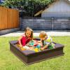 imageVEVOR Sandbox with Cover 486x486x124 Square Sand Box HDPE Sand Pit with 4 Corner Seats ampamp Bottom Liner Gift for Ages 312 Years Old Backyard Garden Easy Assembly Brown BrownEspressp Square