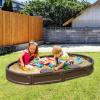 imageVEVOR Sandbox with Cover 486x486x124 Square Sand Box HDPE Sand Pit with 4 Corner Seats ampamp Bottom Liner Gift for Ages 312 Years Old Backyard Garden Easy Assembly Brown BrownOval