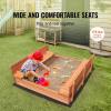 imageVEVOR Sandbox with Cover 486x486x124 Square Sand Box HDPE Sand Pit with 4 Corner Seats ampamp Bottom Liner Gift for Ages 312 Years Old Backyard Garden Easy Assembly Brown BrownBrown Square