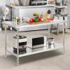 imageVEVOR Stainless Steel Prep Table 30 x 72 x 34 Inch 920 lbs Load Capacity Heavy Duty Metal Worktable with 3 Adjustable Height Levels Commercial Workstation for Kitchen Garage Restaurant Backyard30 x 60 x 34 Inch