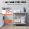 imageVEVOR Stainless Steel Prep Table 30 x 72 x 34 Inch 920 lbs Load Capacity Heavy Duty Metal Worktable with 3 Adjustable Height Levels Commercial Workstation for Kitchen Garage Restaurant Backyard24 x 36 x 34 Inch