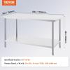 imageVEVOR Stainless Steel Prep Table 30 x 72 x 34 Inch 920 lbs Load Capacity Heavy Duty Metal Worktable with 3 Adjustable Height Levels Commercial Workstation for Kitchen Garage Restaurant Backyard30 x 60 x 34 Inch