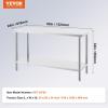 imageVEVOR Stainless Steel Prep Table 30 x 72 x 34 Inch 920 lbs Load Capacity Heavy Duty Metal Worktable with 3 Adjustable Height Levels Commercial Workstation for Kitchen Garage Restaurant Backyard24 x 60 x 34 Inch