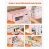 imageVEVOR Wooden Play Kitchen Toy Play Kitchen for Kids with Lights and Sounds Toddler Kitchen with Ice Maker Oven Sink Microwaves Fridge and Utensil and Fruit Accessory for Toddlers Ages 38 PinkPink