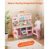 imageVEVOR Wooden Play Kitchen Toy Play Kitchen for Kids with Lights and Sounds Toddler Kitchen with Ice Maker Oven Sink Microwaves Fridge and Utensil and Fruit Accessory for Toddlers Ages 38 PinkPink