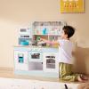 imageVEVOR Wooden Play Kitchen Toy Play Kitchen for Kids with Lights and Sounds Toddler Kitchen with Ice Maker Oven Sink Microwaves Fridge and Utensil and Fruit Accessory for Toddlers Ages 38 PinkWhite
