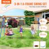 imageVEVOR Wooden Swing Set 10 in 1 Playground Sets for Backyards 2 Swings 6FT Slide Trapeze Bar Flat Step LadderLarge Upper Fort with Kitchen Toys Rock Wall Picnic Table Sandbox Scaling LadderSaucer  2 Belt