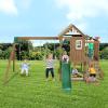 imageVEVOR Wooden Swing Set 10 in 1 Playground Sets for Backyards 2 Swings 6FT Slide Trapeze Bar Flat Step LadderLarge Upper Fort with Kitchen Toys Rock Wall Picnic Table Sandbox Scaling Ladder10 in 1