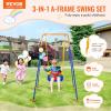 imageVEVOR Wooden Swing Set 10 in 1 Playground Sets for Backyards 2 Swings 6FT Slide Trapeze Bar Flat Step LadderLarge Upper Fort with Kitchen Toys Rock Wall Picnic Table Sandbox Scaling LadderPlastic Seat with 4 Sandbags
