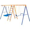 imageVEVOR Wooden Swing Set 10 in 1 Playground Sets for Backyards 2 Swings 6FT Slide Trapeze Bar Flat Step LadderLarge Upper Fort with Kitchen Toys Rock Wall Picnic Table Sandbox Scaling Ladder6 in 1