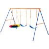 imageVEVOR Wooden Swing Set 10 in 1 Playground Sets for Backyards 2 Swings 6FT Slide Trapeze Bar Flat Step LadderLarge Upper Fort with Kitchen Toys Rock Wall Picnic Table Sandbox Scaling LadderSaucer  2 Belt