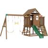 imageVEVOR Wooden Swing Set 10 in 1 Playground Sets for Backyards 2 Swings 6FT Slide Trapeze Bar Flat Step LadderLarge Upper Fort with Kitchen Toys Rock Wall Picnic Table Sandbox Scaling Ladder10 in 1