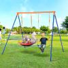 imageVEVOR Wooden Swing Set 10 in 1 Playground Sets for Backyards 2 Swings 6FT Slide Trapeze Bar Flat Step LadderLarge Upper Fort with Kitchen Toys Rock Wall Picnic Table Sandbox Scaling Ladder2Seat
