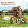 imageVEVOR Wooden Swing Set 10 in 1 Playground Sets for Backyards 2 Swings 6FT Slide Trapeze Bar Flat Step LadderLarge Upper Fort with Kitchen Toys Rock Wall Picnic Table Sandbox Scaling Ladder9 in 1