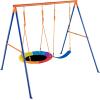 imageVEVOR Wooden Swing Set 10 in 1 Playground Sets for Backyards 2 Swings 6FT Slide Trapeze Bar Flat Step LadderLarge Upper Fort with Kitchen Toys Rock Wall Picnic Table Sandbox Scaling Ladder2Seat