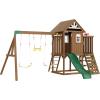imageVEVOR Wooden Swing Set 10 in 1 Playground Sets for Backyards 2 Swings 6FT Slide Trapeze Bar Flat Step LadderLarge Upper Fort with Kitchen Toys Rock Wall Picnic Table Sandbox Scaling Ladder9 in 1