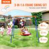 imageVEVOR Wooden Swing Set 10 in 1 Playground Sets for Backyards 2 Swings 6FT Slide Trapeze Bar Flat Step LadderLarge Upper Fort with Kitchen Toys Rock Wall Picnic Table Sandbox Scaling LadderSaucer