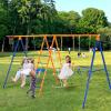 imageVEVOR Wooden Swing Set 10 in 1 Playground Sets for Backyards 2 Swings 6FT Slide Trapeze Bar Flat Step LadderLarge Upper Fort with Kitchen Toys Rock Wall Picnic Table Sandbox Scaling Ladder6 in 1