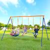 imageVEVOR Wooden Swing Set 10 in 1 Playground Sets for Backyards 2 Swings 6FT Slide Trapeze Bar Flat Step LadderLarge Upper Fort with Kitchen Toys Rock Wall Picnic Table Sandbox Scaling LadderSaucer  2 Belt
