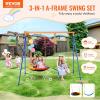 imageVEVOR Wooden Swing Set 10 in 1 Playground Sets for Backyards 2 Swings 6FT Slide Trapeze Bar Flat Step LadderLarge Upper Fort with Kitchen Toys Rock Wall Picnic Table Sandbox Scaling Ladder2Seat