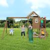 imageVEVOR Wooden Swing Set 10 in 1 Playground Sets for Backyards 2 Swings 6FT Slide Trapeze Bar Flat Step LadderLarge Upper Fort with Kitchen Toys Rock Wall Picnic Table Sandbox Scaling Ladder9 in 1