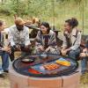 imageVEVOR XMarks Fire Pit Grill Grate Round Cooking Grate Heavy Duty Steel Campfire BBQ Grill Grid with Handle and Support X Wire Portable Camping Cookware for Outside Party ampamp Gathering 36 Inch Black36Foldable