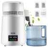 imageVEVOR 11 Gal Water Distiller 03 GalH Distilled Water Maker Machine 750W 099H Timing Set Temp Display 304 Stainless Steel Countertop Distiller Glass Carafe Cleaning Powder 3 Carbon Packs SilverWhite