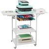 imageVEVOR 3 Tier Movable Heat Press Table Foldable Heat Transfer Machine Stand with Vinyl Roll Holder Heavy Duty Rolling Metal Workbench for DIY Sublimation Transfer Machine and Printer3 Tier  White