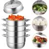 imageVEVOR 3Tier Commercial Food Warmer Display 1200W Food Display Warmer with Light Adjustable Shelf and Temperature Display 86185 Steam Heating 111L for Hamburger Pizza Bread Fried Chicken5Tier Stainless Steel Food Steamer 