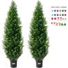 imageVEVOR Artificial Cedar Topiary Tree 48 inch Tall 2 Pieces with Extra Leaves ampamp Pot Faux Evergreen Fake Pine Cypress Trees Plant UV Rated Artificial Greenery Set for Home Decor IndoorOutdoor5ft