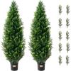 imageVEVOR Artificial Cedar Topiary Tree 48 inch Tall 2 Pieces with Extra Leaves ampamp Pot Faux Evergreen Fake Pine Cypress Trees Plant UV Rated Artificial Greenery Set for Home Decor IndoorOutdoor4ft