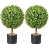 imageVEVOR Artificial Topiaries Boxwood Trees 24 inch Tall 2 Pieces BallShape Faux Topiaries Plant with Planters Green Feaux Plant wReplaceable Leaves ampamp Port for Decorative IndoorOutdoorGarden1ft 2in