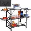 imageVEVOR Camping Kitchen Table Aluminum Folding Portable Outdoor Cook Station with 4 Iron Side 2 Shelves ampamp Carrying Bag Quick Installation for Picnic BBQ Beach TravelingBlack