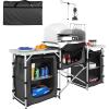 imageVEVOR Camping Kitchen Table Folding Outdoor Cooking Table with Storage Carrying Bag Aluminum Cook Station 3 Cupboard ampamp Detachable Windscreen Quick Setup for Picnics BBQ RV Traveling BlackBlack