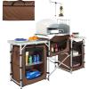 imageVEVOR Camping Kitchen Table Folding Outdoor Cooking Table with Storage Carrying Bag Aluminum Cook Station 3 Cupboard ampamp Detachable Windscreen Quick Setup for Picnics BBQ RV Traveling BlackBrown