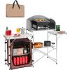 imageVEVOR Camping Kitchen Table Outdoor Camp Cooking Table Aluminum Portable Cook Station with 3 Storage Cupboard Carrying Bag Detachable Windscreen Quick Setup for BBQ Party Picnic RV Travel BlackBrown11 Cupboard