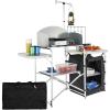 imageVEVOR Camping Kitchen Table Outdoor Camp Cooking Table Aluminum Portable Cook Station with 3 Storage Cupboard Carrying Bag Detachable Windscreen Quick Setup for BBQ Party Picnic RV Travel BlackBlack11 Cupboard