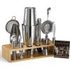imageVEVOR Cocktail Shaker Set 13Piece Stainless Steel Bar Tools with Bamboo Stand Boston Bartender Kit  Mixer Spoon Muddler Jigger Strainer Liquor Pourers Ice Scoop Lemon Zester GunmetalWoodsilver