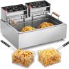 imageVEVOR Commercial Deep Fryer Dual Tank 3000W Electric Countertop Fryer with Basket 2 x 116Qt11L Double Stainless Steel Oil Fryer with Drain Time ampamp Temp Control for Kitchen Restaurant UseExtra Large