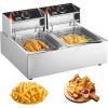 imageVEVOR Commercial Deep Fryer Dual Tank 3000W Electric Countertop Fryer with Basket 2 x 116Qt11L Double Stainless Steel Oil Fryer with Drain Time ampamp Temp Control for Kitchen Restaurant UseDeep Fryer