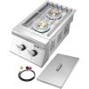 imageVEVOR Double Grilling Side Burners 2 x 17000BTU Liquid Propane Side Burner for Outdoor Kitchen Convertible to Natural Gas 304 Stainless Steel Builtin Double Burners with LED for BBQ Grill Island15 000BTU